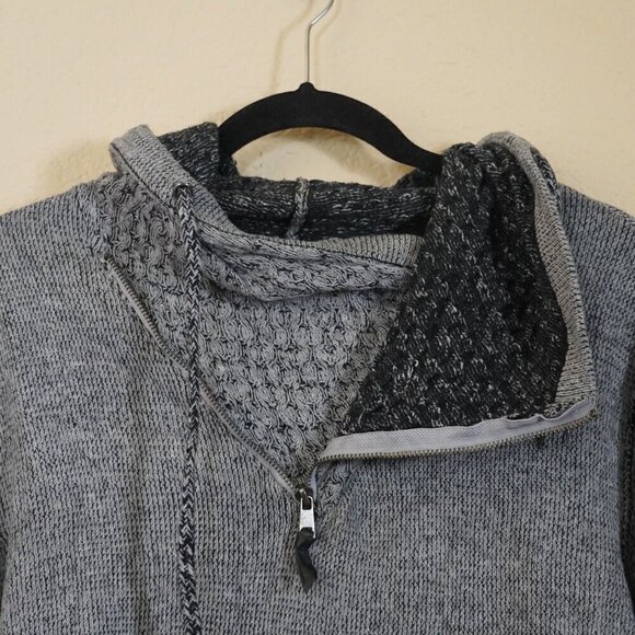 Trash Nouveau Hooded Knit Shawl Sweater Mens L 1/4 Zip Grey/Black Cotton Grunge - Picture 6 of 9